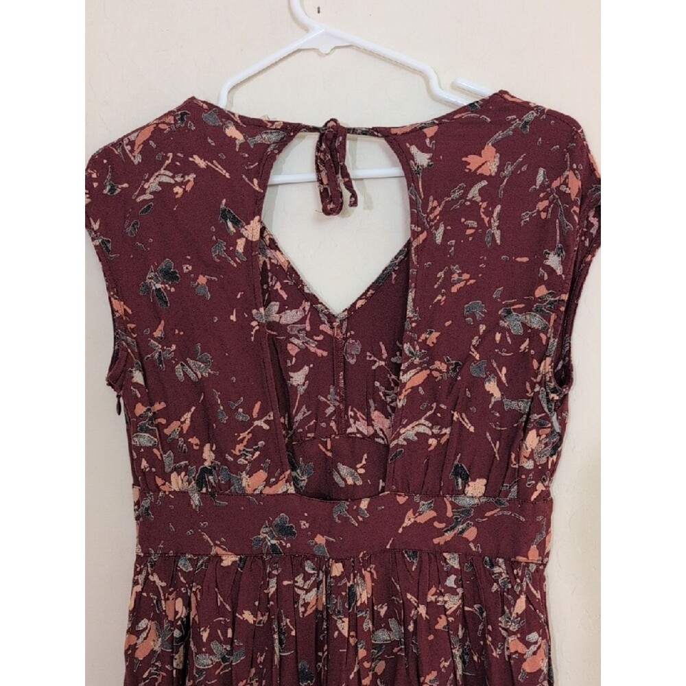 Roxy Retro Poetic Romantic Floral V-Neck Midi Dress Burgundy Maroon - Size M - Picture 7 of 14